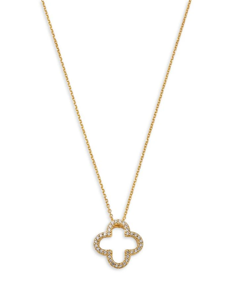 Diamond Openwork Clover Pendant Necklace in 14K Yellow Gold, 0.20 tcw