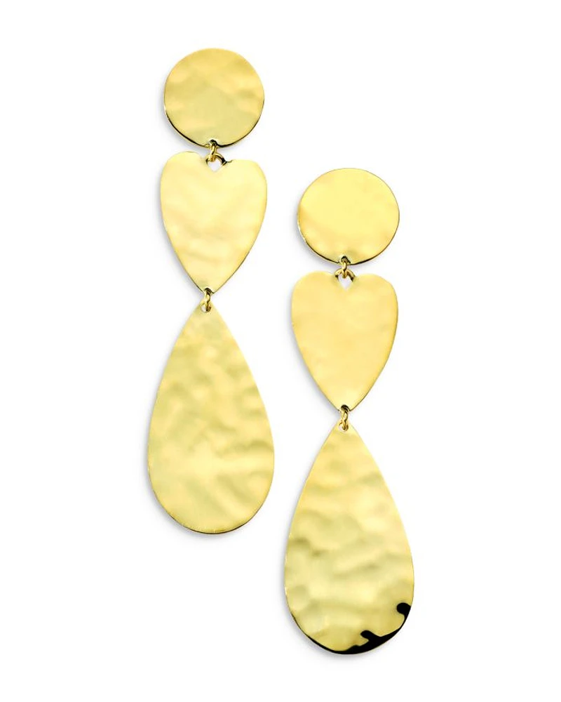 18K Yellow Gold 18K Classico Crinkle Mixed Shape Triple Drop Earrings