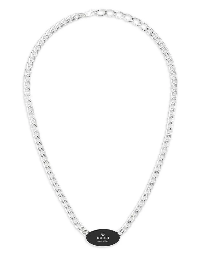 Sterling Silver Trademark Black Enamel Oval Pendant Necklace, 15-17"