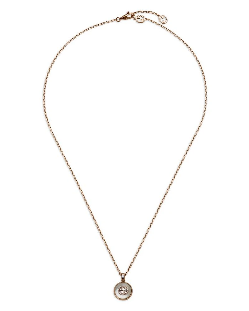 18K Rose Gold Interlocking Mother of Pearl & Diamond Logo Reversible Pendant Necklace, 16"