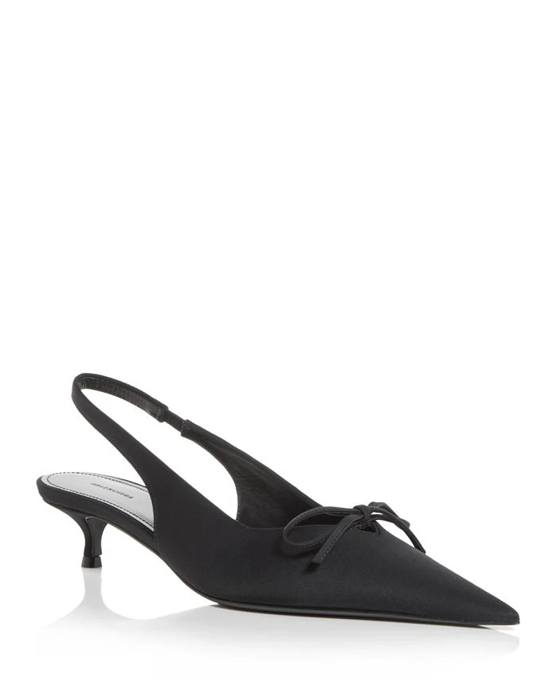 Women's Knife Bow Slingback Kitten Heel Pumps