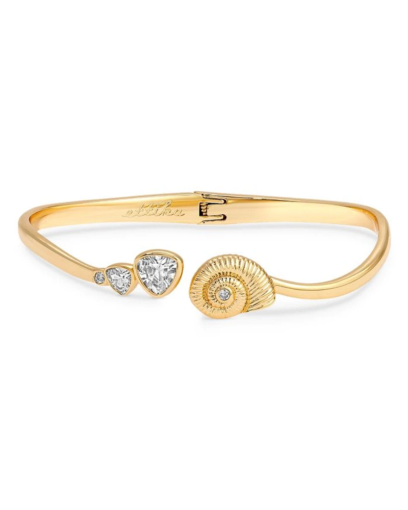Crystal Swirled Shell Cuff Bracelet in 18K Gold Plated