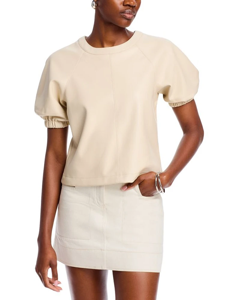 Reilly Faux Leather Puff Sleeve Top