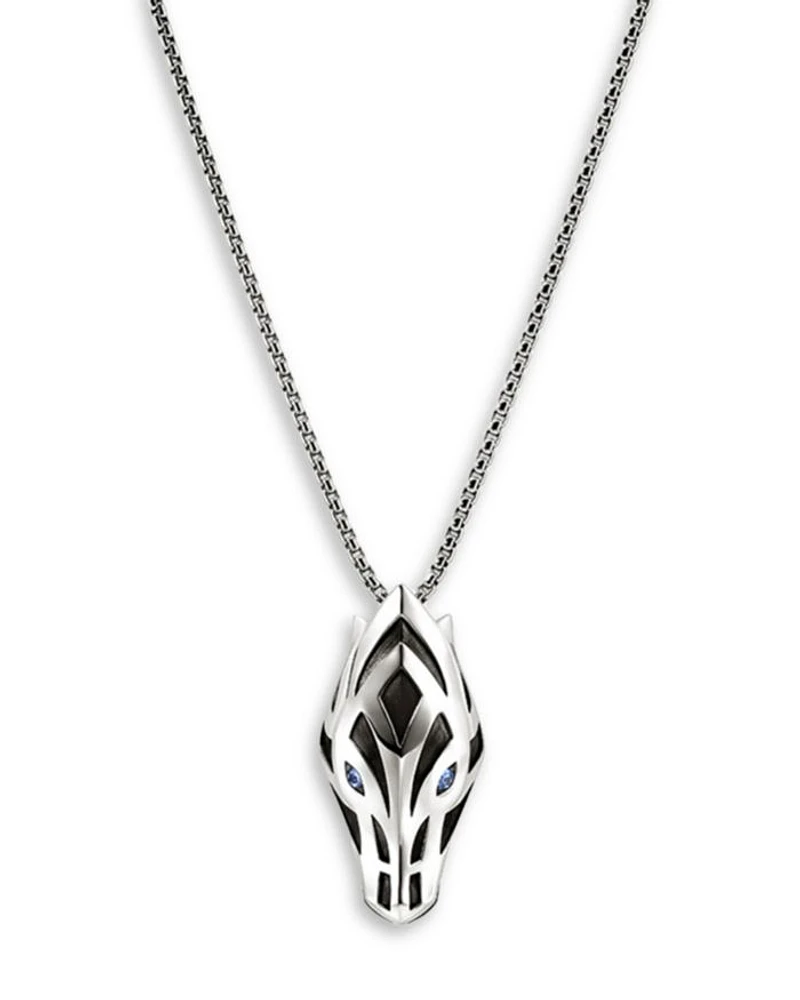 Men's Sterling Silver Naga Blue Sapphire Snake Pendant Necklace, 22"