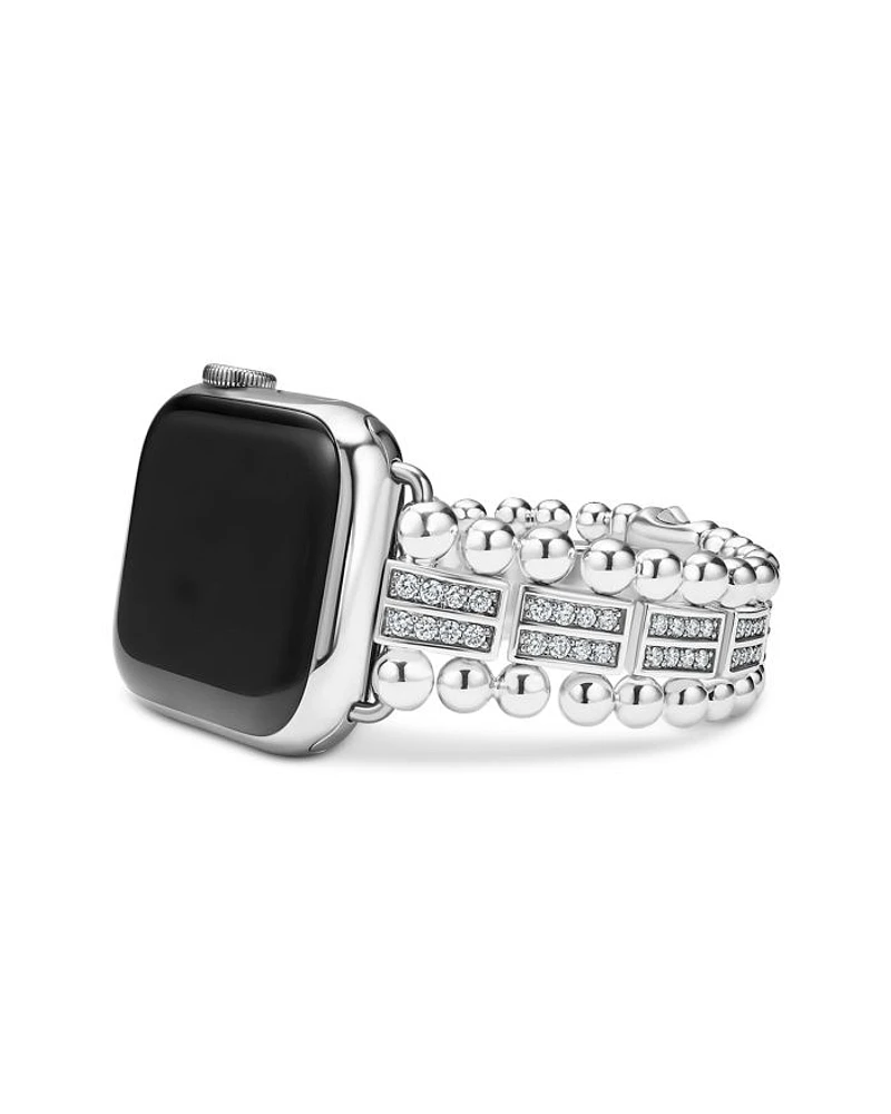 Smart Caviar Sterling Silver Two Row Diamond Apple Watch® Bracelet, 38-45mm