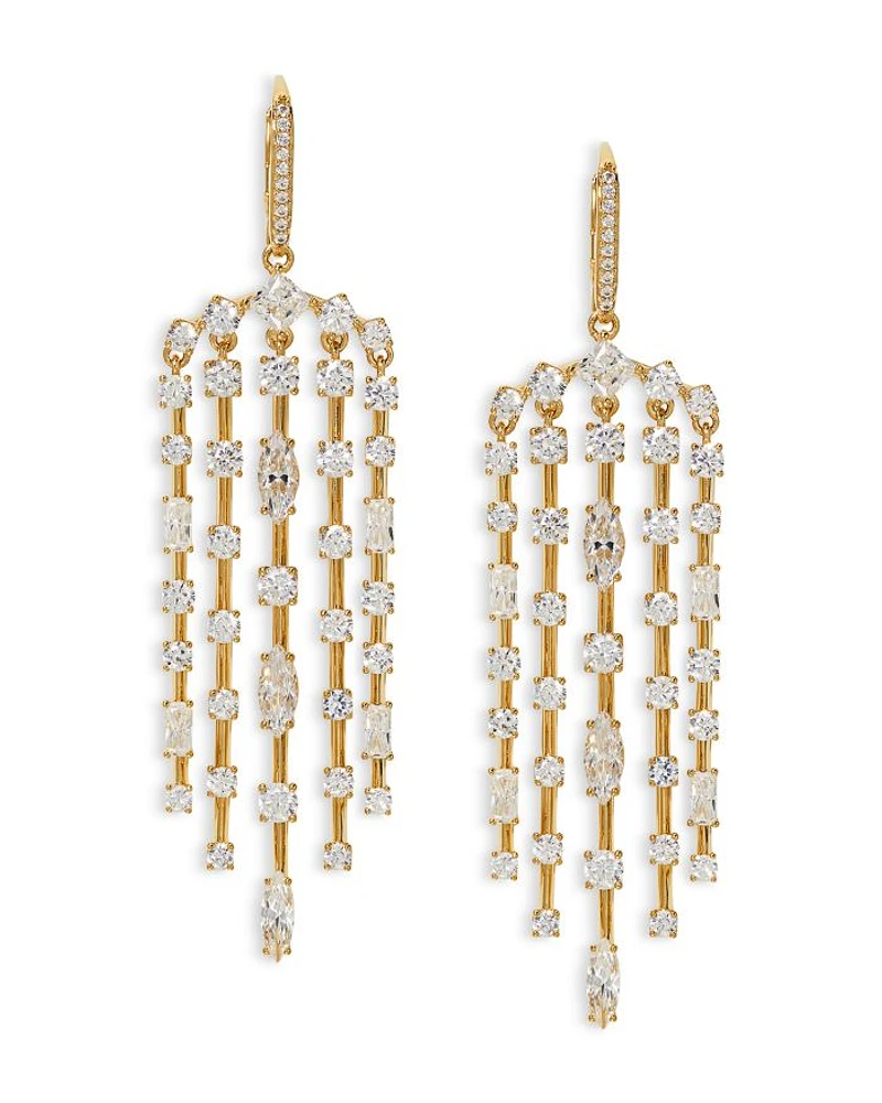 Rare Jewels Cubic Zirconia Multi Row Chandelier Earrings in 18K Gold Plated