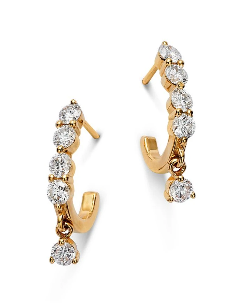 14K Yellow Gold Lab Grown Diamond Dangle Hoop Earrings