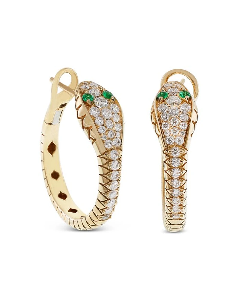 18K Yellow Gold Serpent Diamond & Emerald Snake Hoop Earrings - Exclusive, Italy Campaign