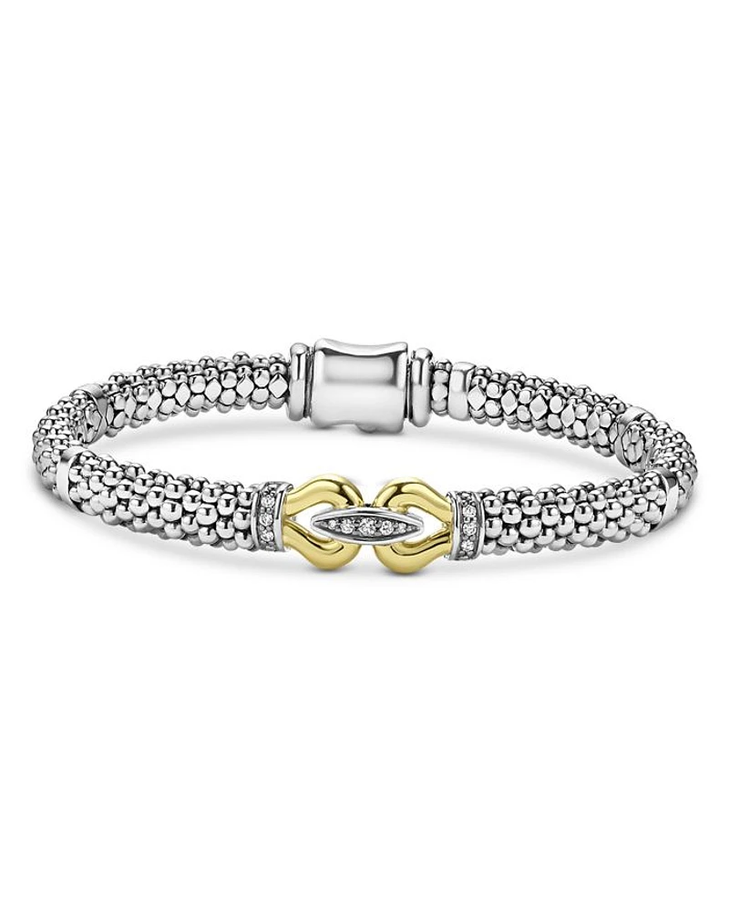18K Yellow Gold & Sterling Silver Signature Caviar Diamond Buckle Link Bracelet