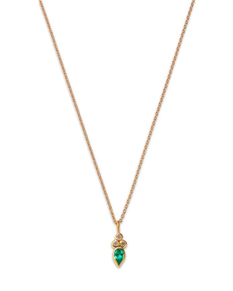 14K Yellow Gold Italy Emerald & White Topaz Bezel Pendant Necklace, 16-18" - Exclusive