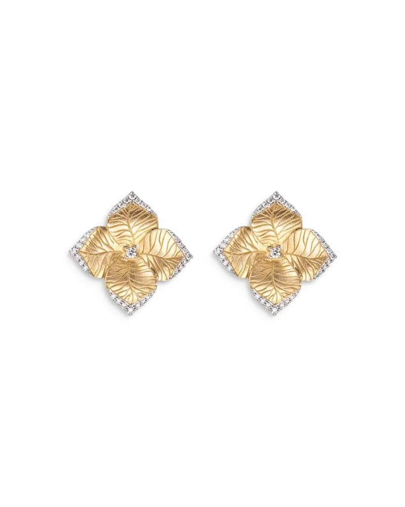 18K Yellow Gold Large Oro Fiore Earrings with Diamonds, 0.42 tcw