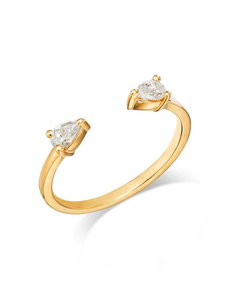 14K Yellow Gold Lab Grown Pear Cut Cuff Ring