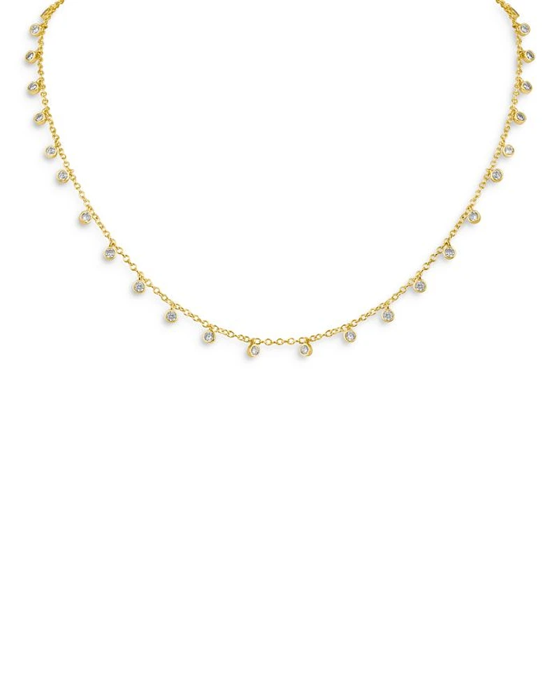Cubic Zirconia Charm Collar Necklace in 14K Gold Plated, 16"