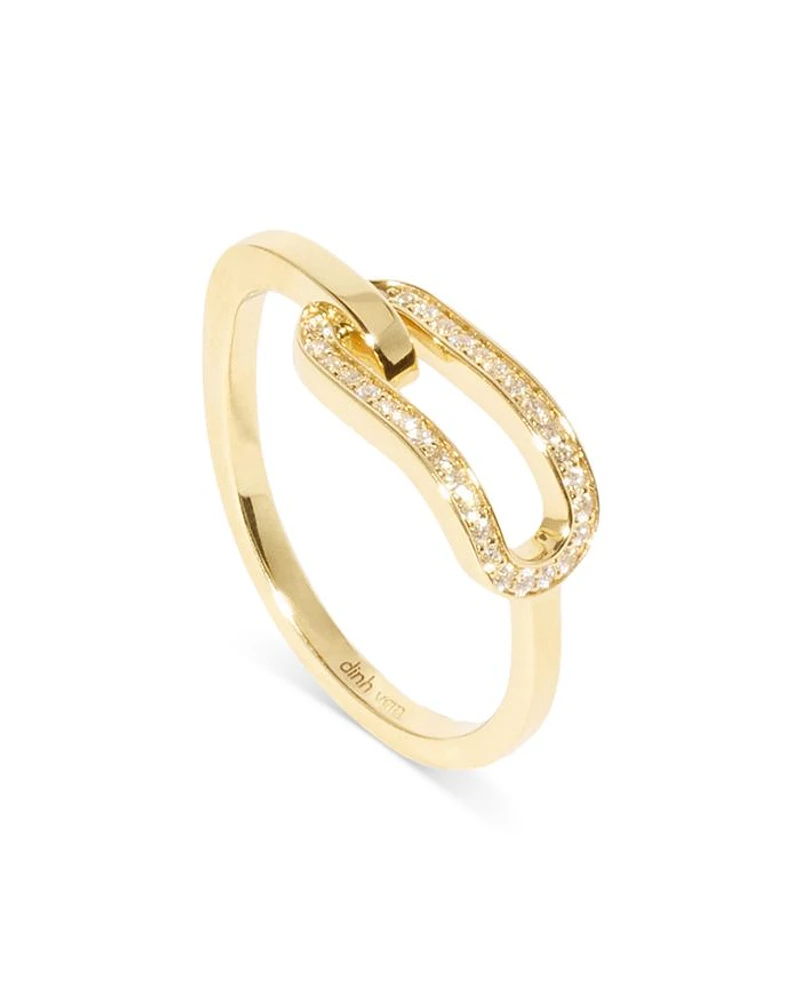 18K Yellow Maillon Gold Diamond Pavé Small Link Ring