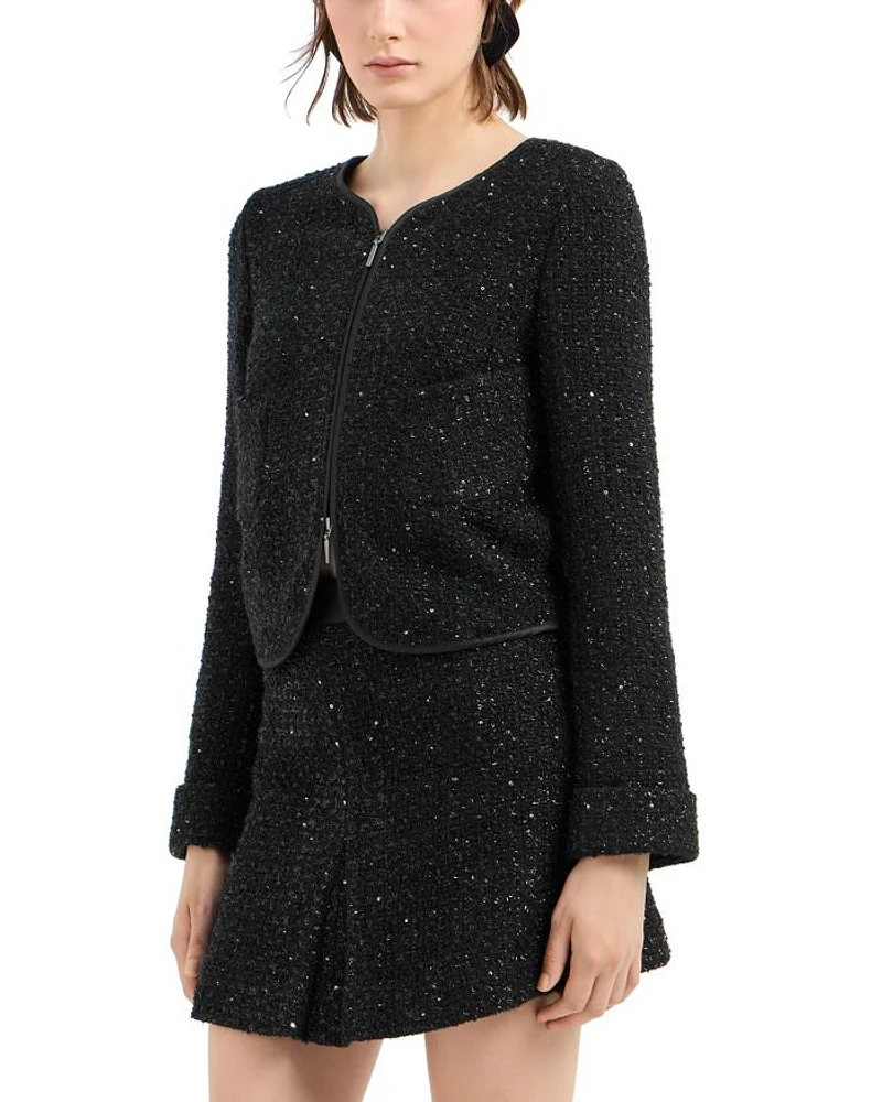 Metallic Tweed Zip Jacket