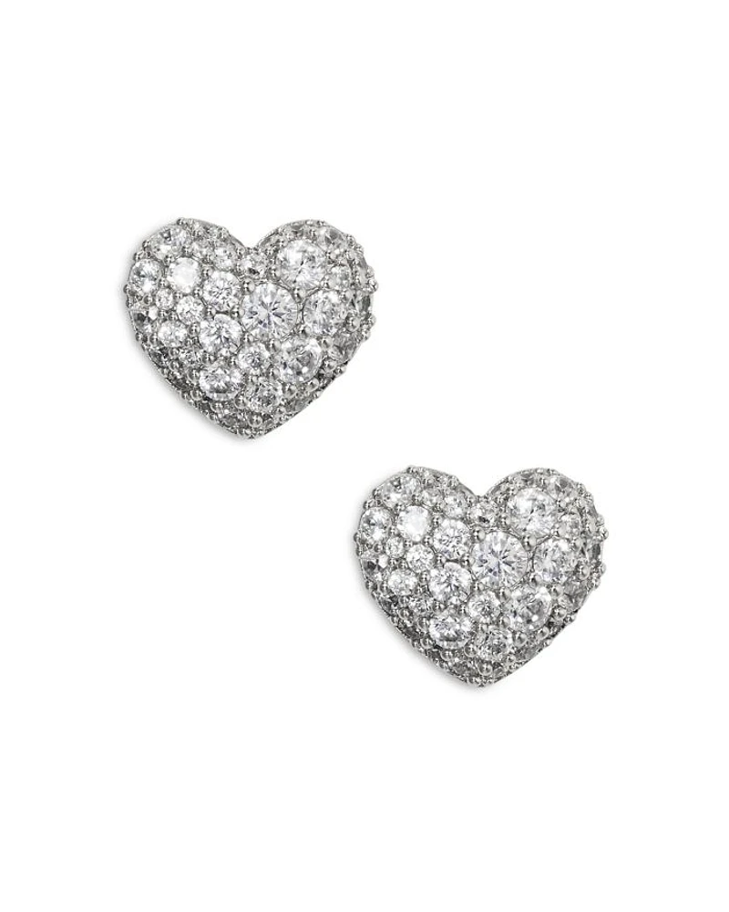 Cubic Zirconia Heart Stud Earrings in Rhodium Plated