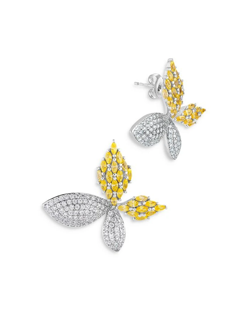 Heidi Cubic Zirconia Flower Stud Earrings in Rhodium Plated