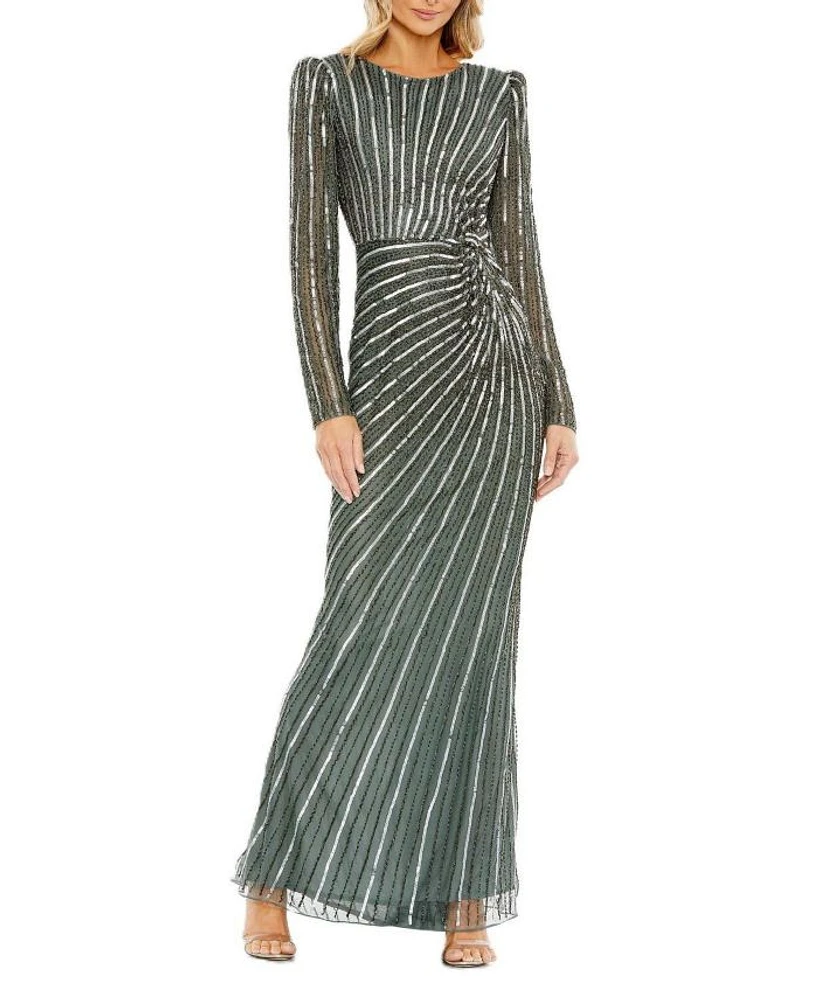 Embellished Puff Sleeve Side Knot Gown
