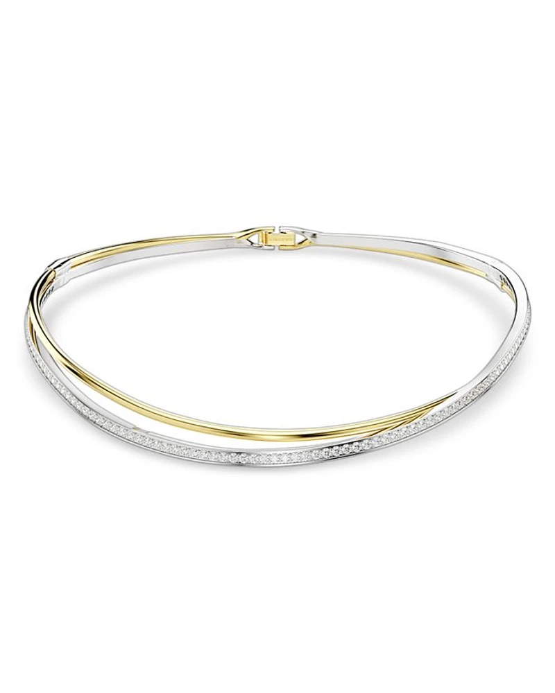 Hyperbola Crystal Crossover Choker Necklace in Gold Tone & Rhodium Plated, 13.87"