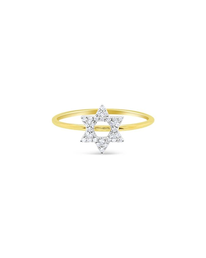 14K Yellow Gold Diamond Star of David Ring, 0.06 tcw