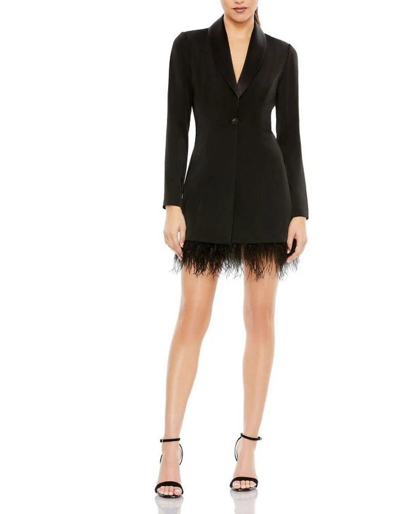 Feathered Trim Tuxedo Dress