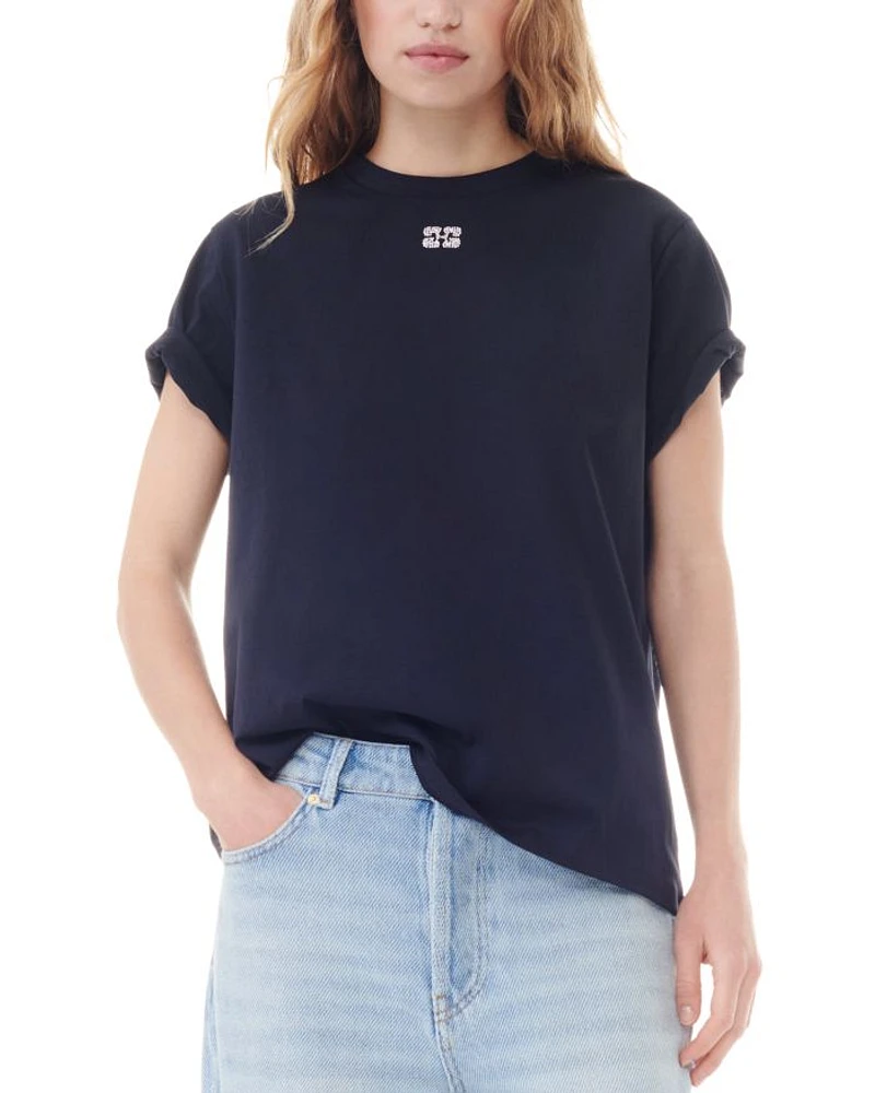 White Basic Jersey Rhinestone Relaxed Tee
