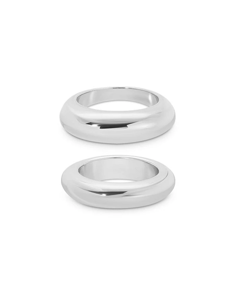 Dome Rings Silver Plated, Set of 2