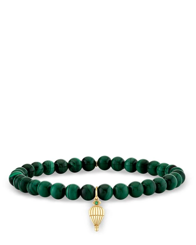 Wicked x Sydney Evan 14K Yellow Gold Malachite & Emerald Accent Hot Air Balloon Charm Bracelet