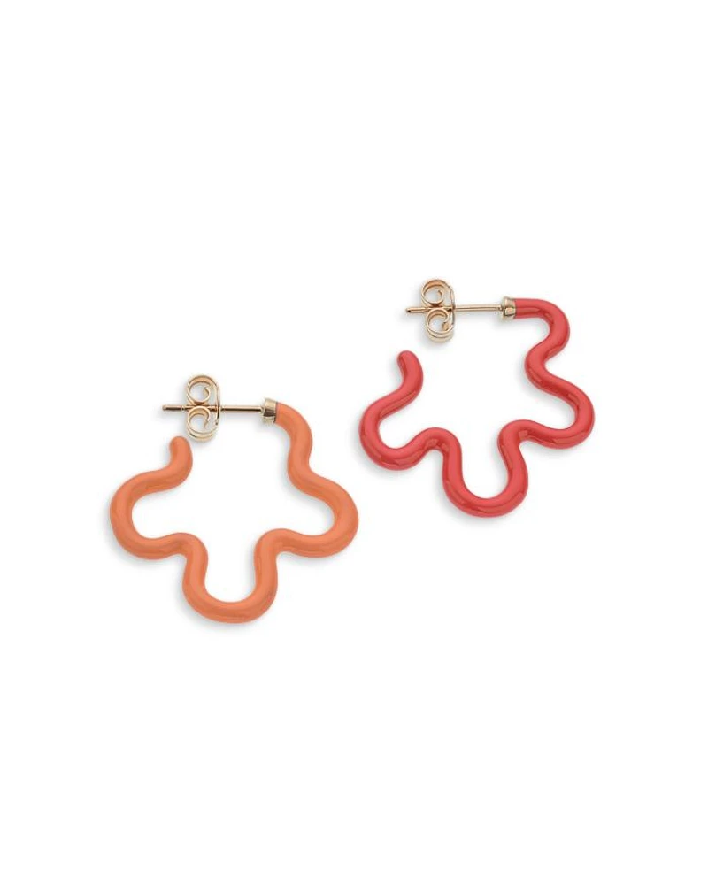 9K Yellow Gold Flower Funk Color Flower Outline Hoop Earrings