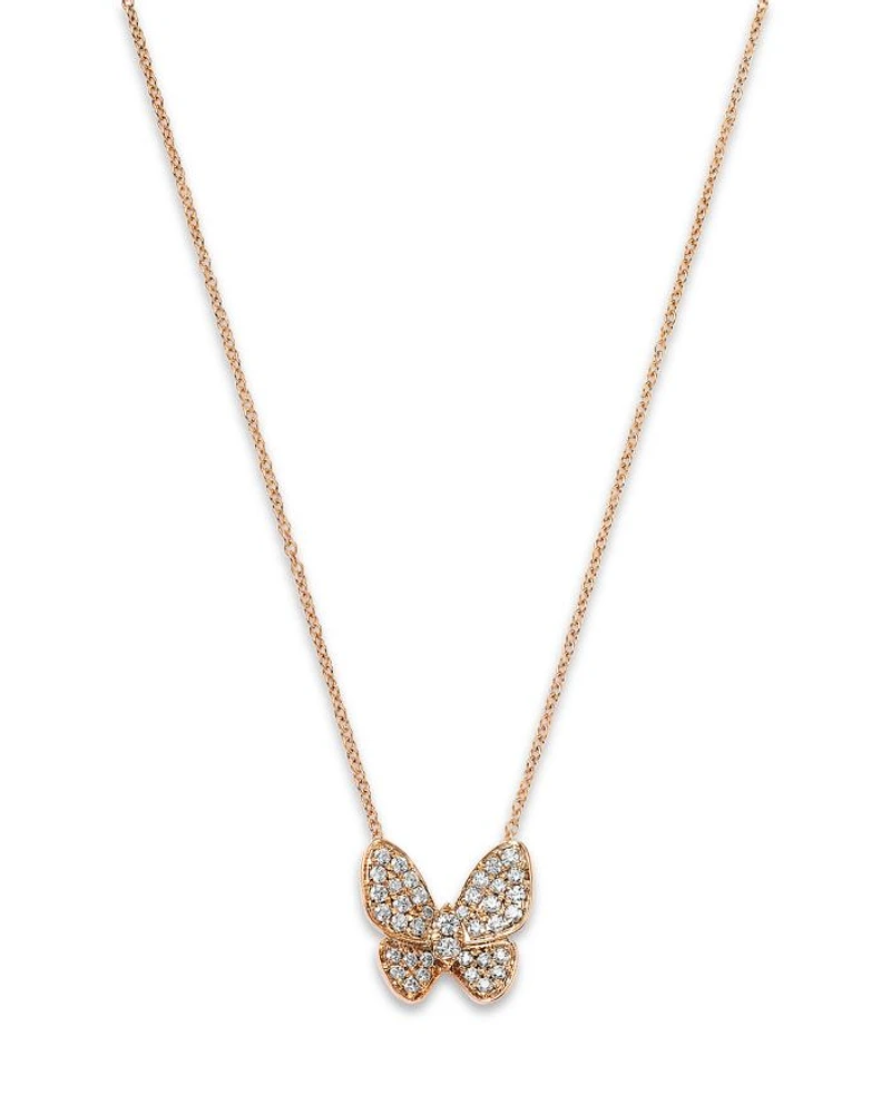 Diamond Butterfly Pendant Necklace in 14K Rose Gold, 0.33 tcw