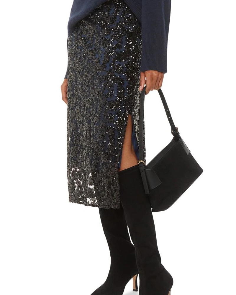 Petite Floral Sequined Midi Skirt