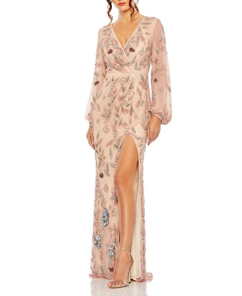 Floral Beaded Surplice Gown