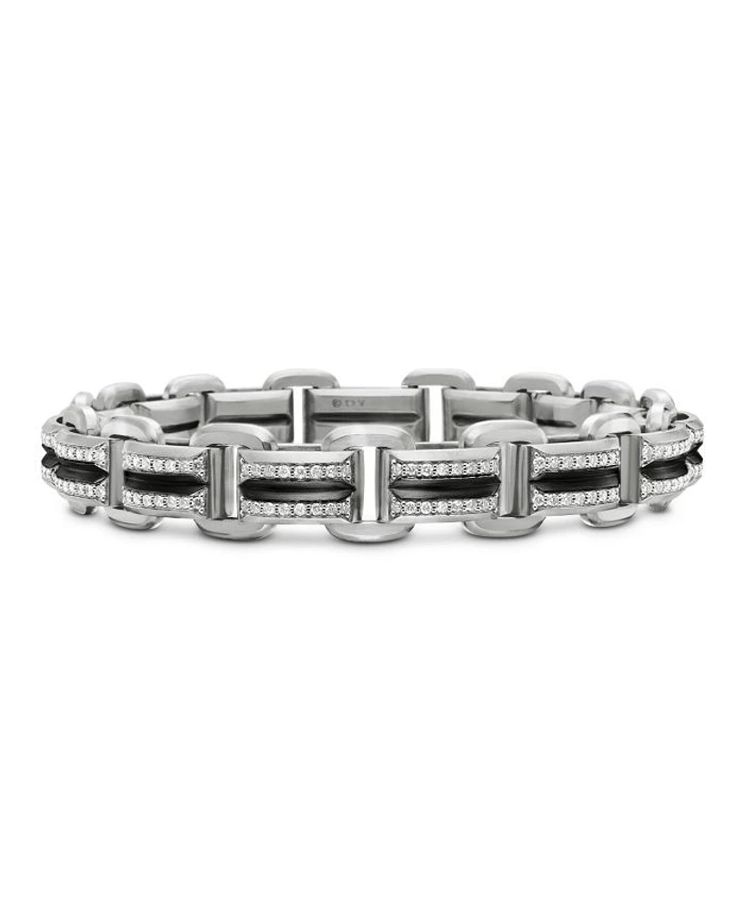 Men's Sterling Silver Deco Diamond Pavé Beveled Link Bracelet