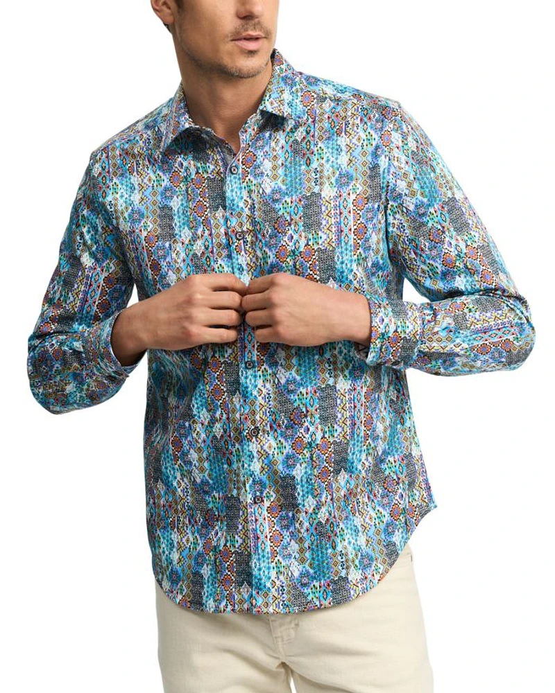 Merola Cotton Stretch Printed Classic Fit Button Down Shirt