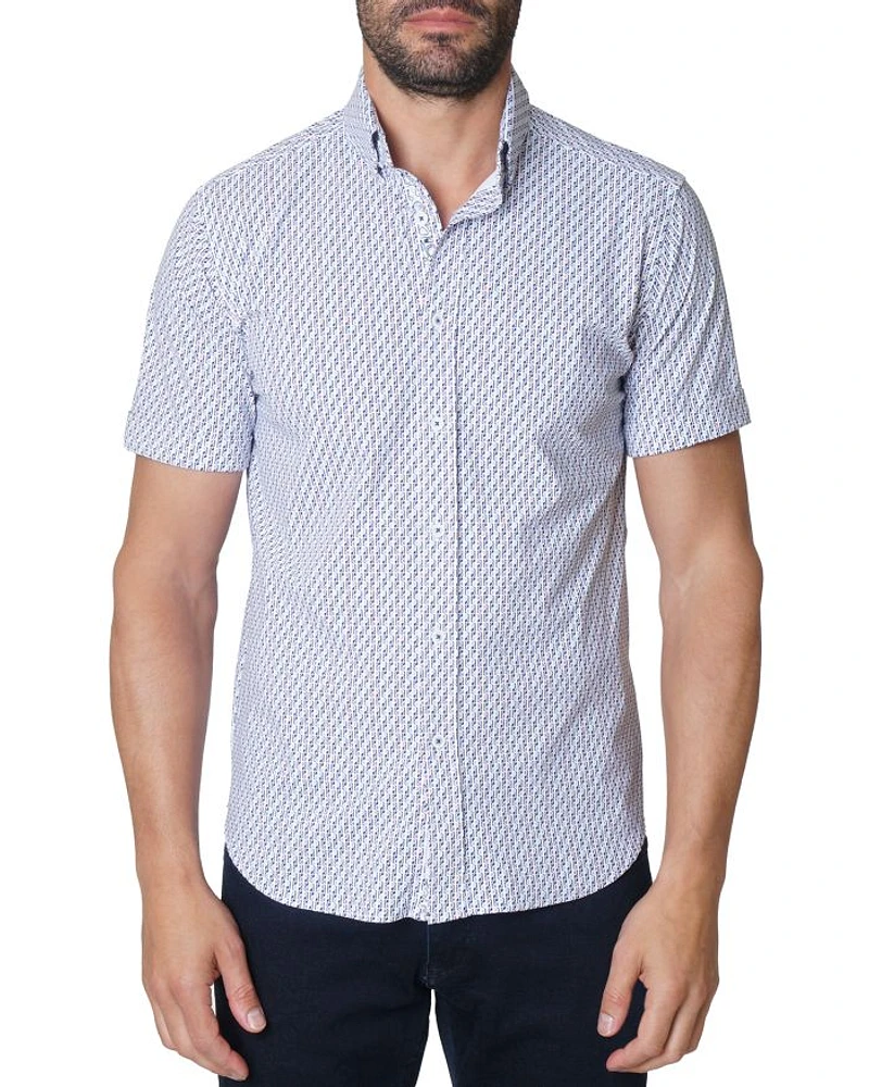 Moyer Nylon Stretch Printed Tailored Fit Button Down Shirt