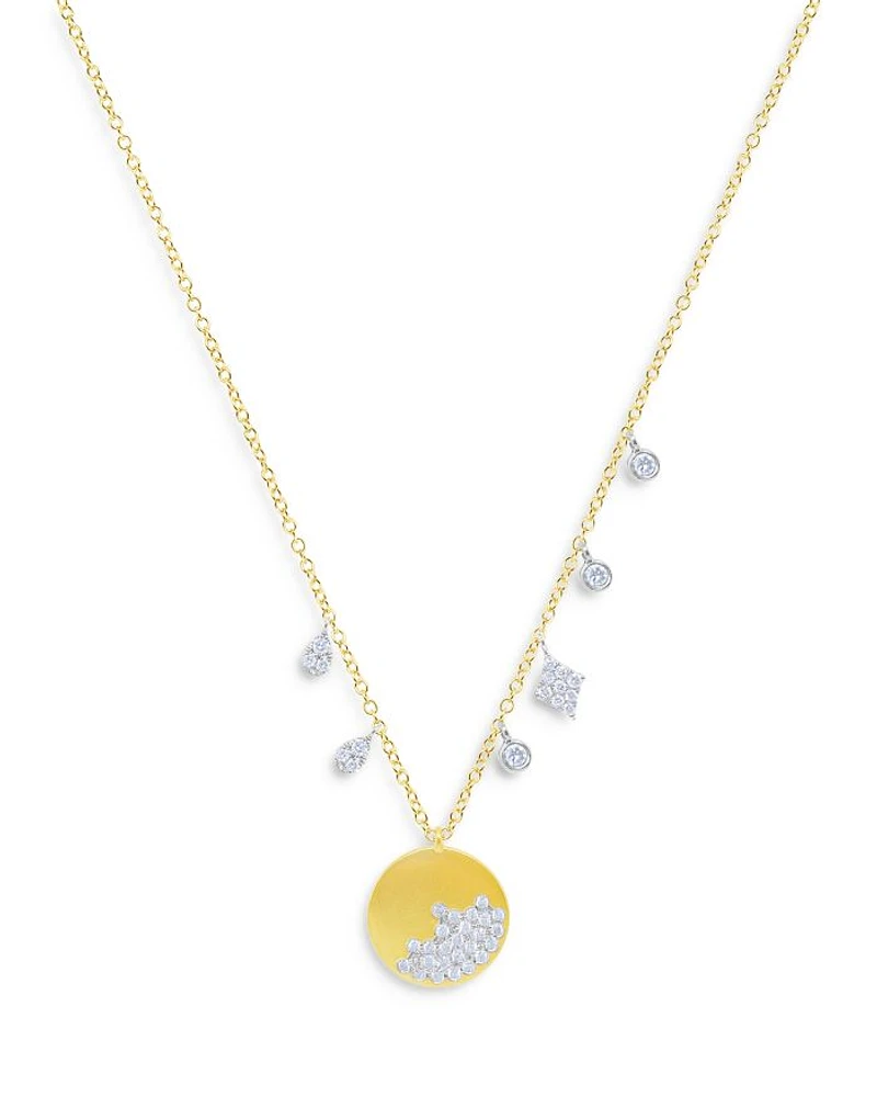 14K White & Yellow Gold Diamond Disc & Dangle Pendant Necklace, 16-18"