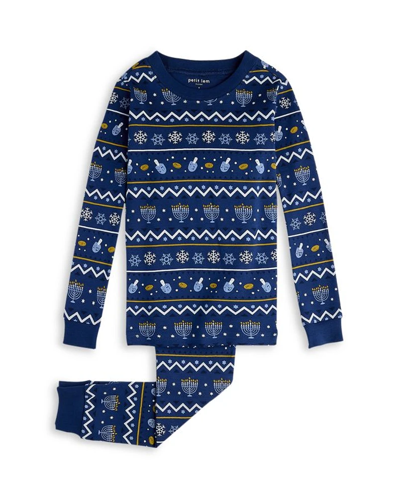 Unisex Hanukkah Fair Isle Print Long Sleeved Pajama Set - Big Kid