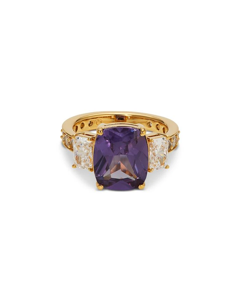 Cubic Zirconia & Purple Stone Cocktail Ring 18K Gold Plated