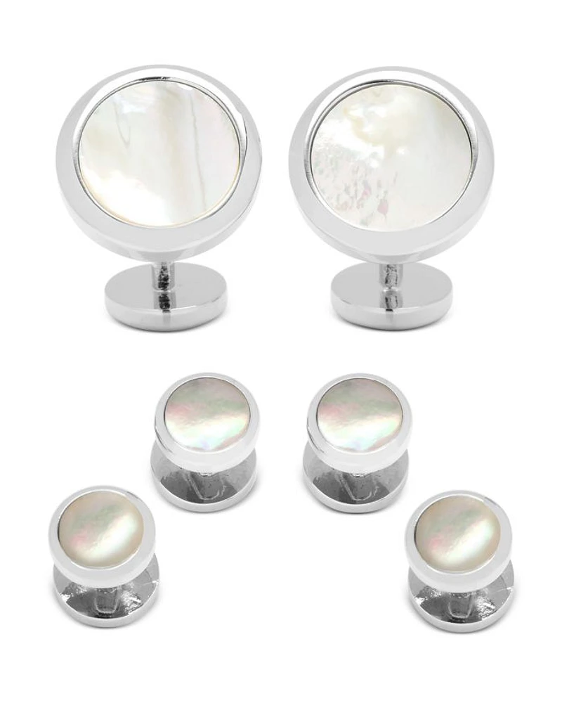 Double Sided Mother of Pearl Round Beveled Stud Set