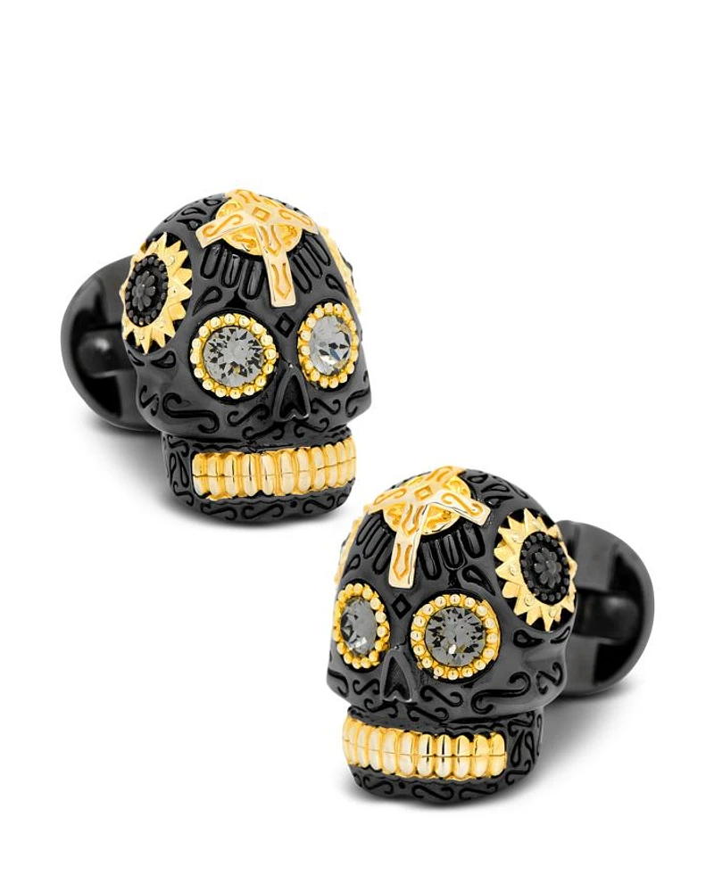 Black and Gold Vermeil Day of the Dead Skull Cufflinks