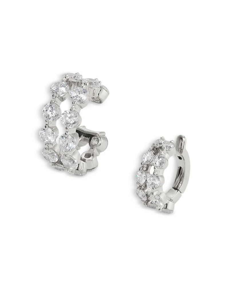 Cassi Cubic Zirconia Single Cuff & Single Hoop Clip On Earrings, Set of 2
