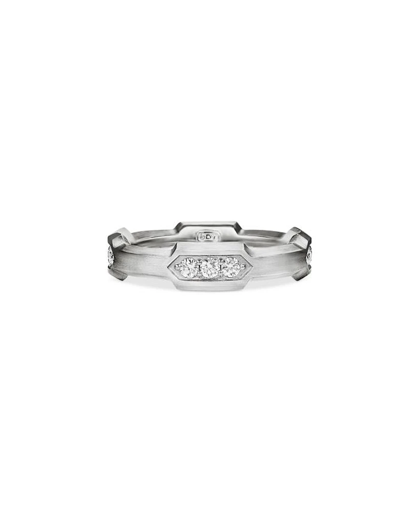 Men's Hex Station Band Ring Sterling Silver with Diamonds, 6mm