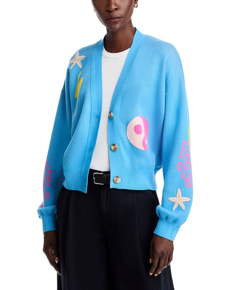 The Bell Sleeved Cropped V Neck Cardigan Sweater