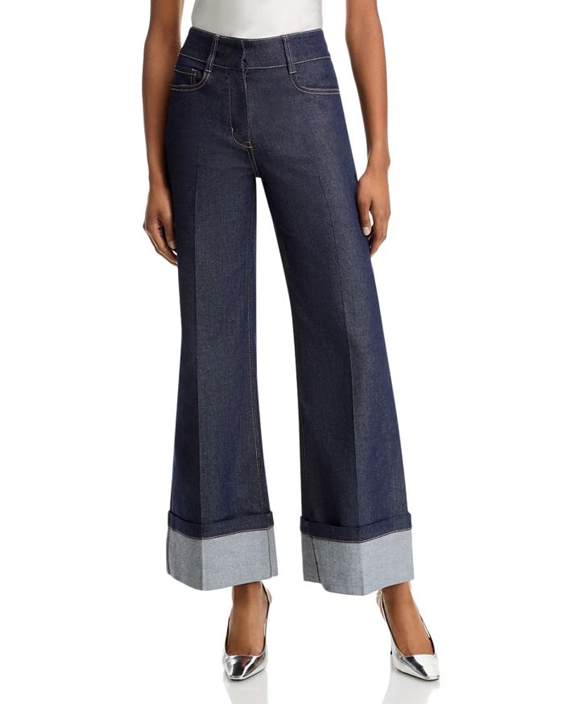 Raquelita Sheen High Rise Wide Leg Jeans Dark Denim Blue