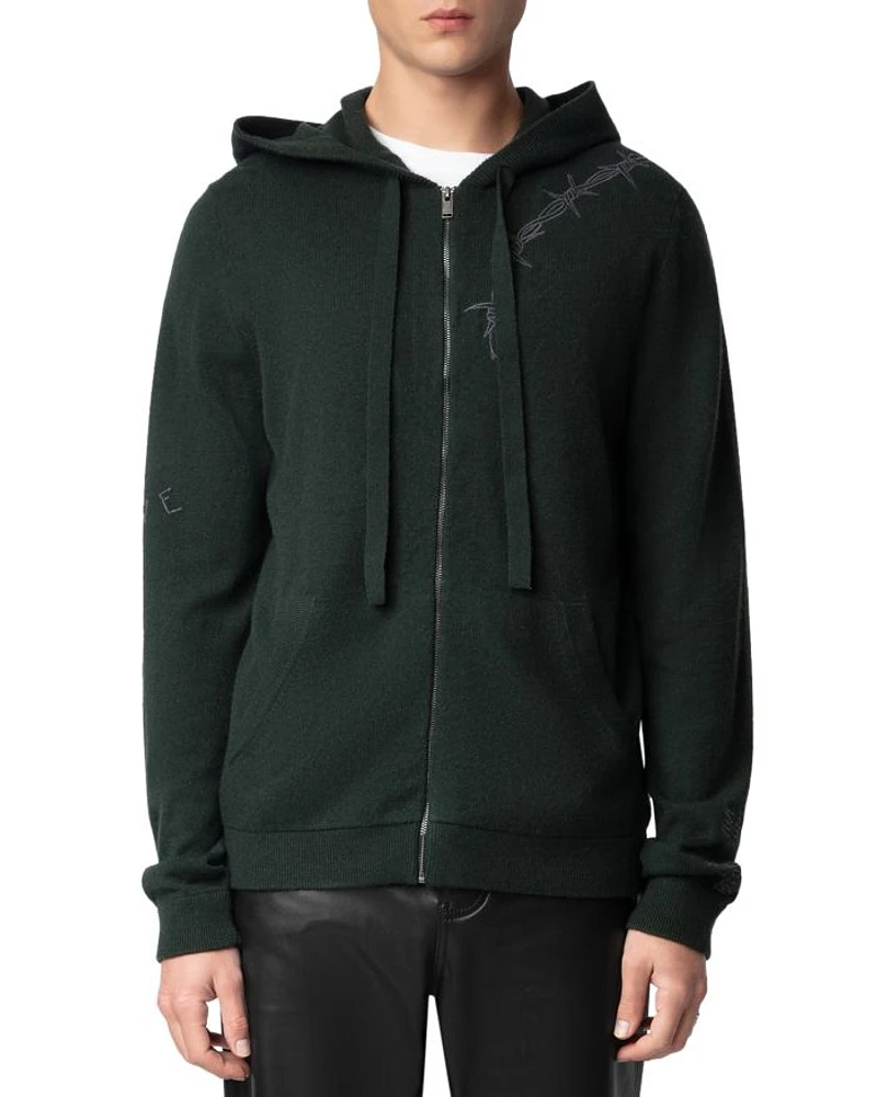 Clash Merino Wool & Cashmere Tattoo Embroidered Hooded Cardigan
