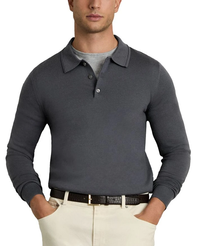 Slim Fit Trafford Long Sleeve Merino Wool Polo Shirt
