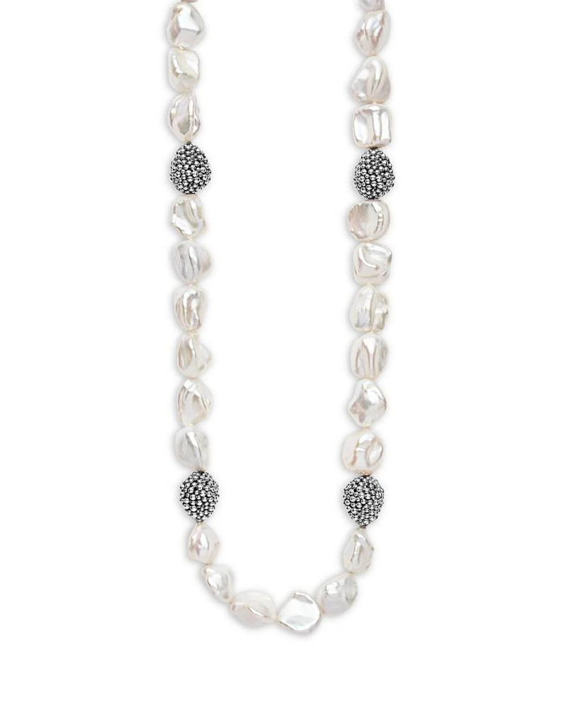 Sterling Silver Luna Keshi Pearl & Caviar Bead Collar Necklace, 18"