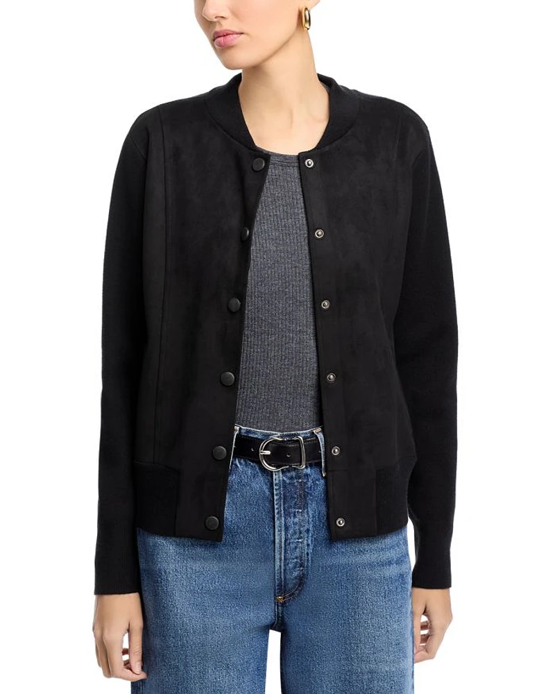 Faux Suede Snap Front Bomber Jacket