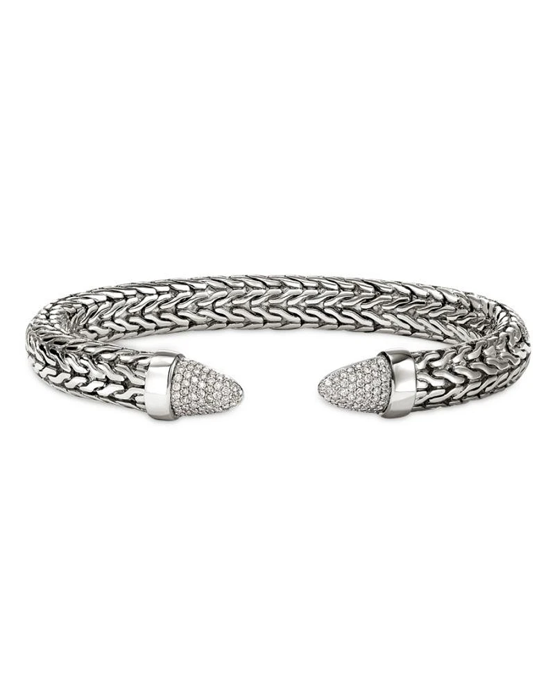 Sterling Silver Spear Diamond Pavé Flex Cuff Bracelet