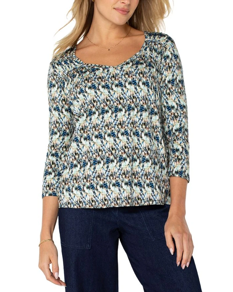 Long Sleeve Shirred Knit Tee